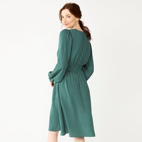 Draper James New Size XXL Fit Flare V Neck Maroon Pink Ditsy Knee Length Dress - Picture 3 of 12